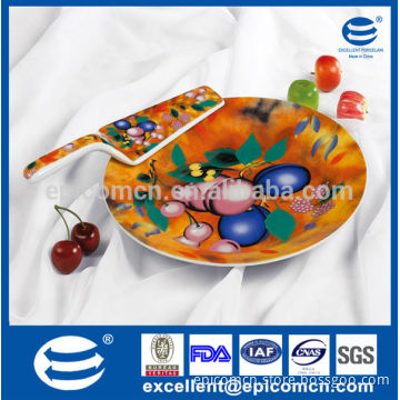 Best quality supper white porcelain ceramic cake plate set with sever